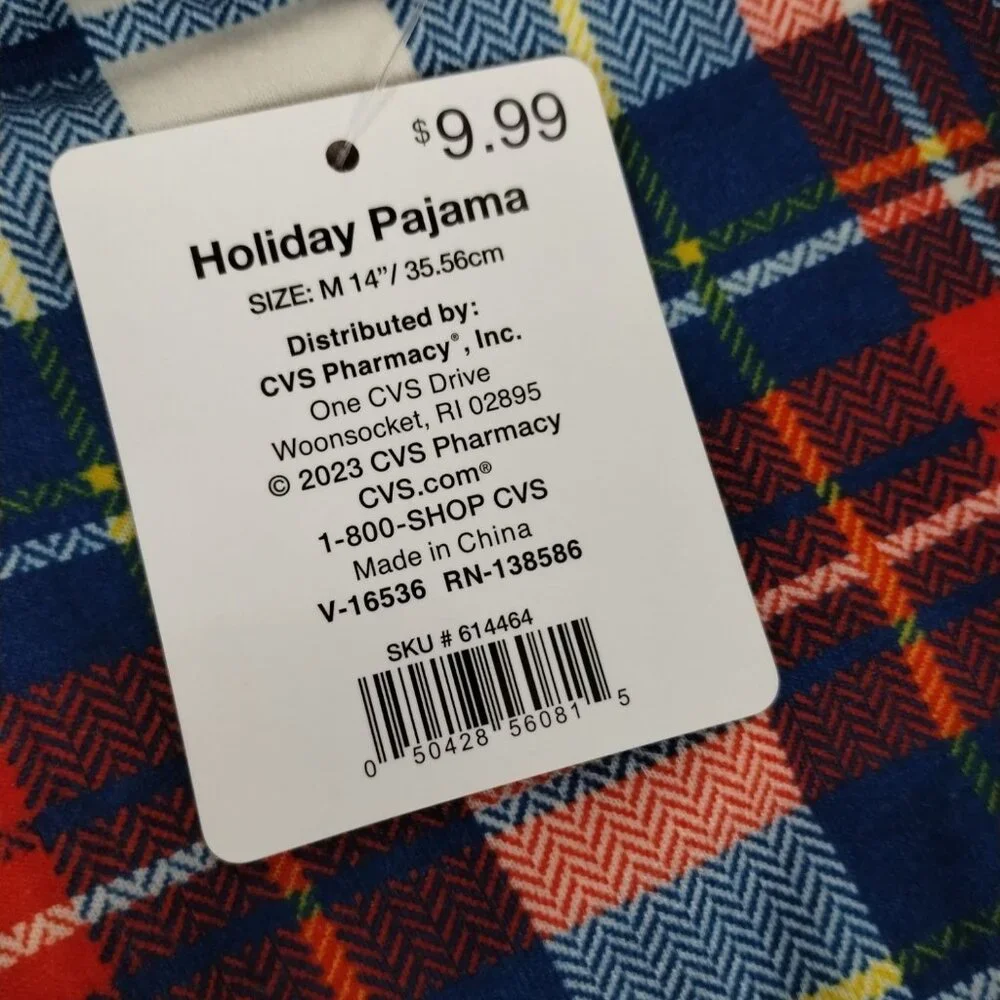 Pet Central Dog Medium 14 inch Holiday Pajamas Blue and White Plaid